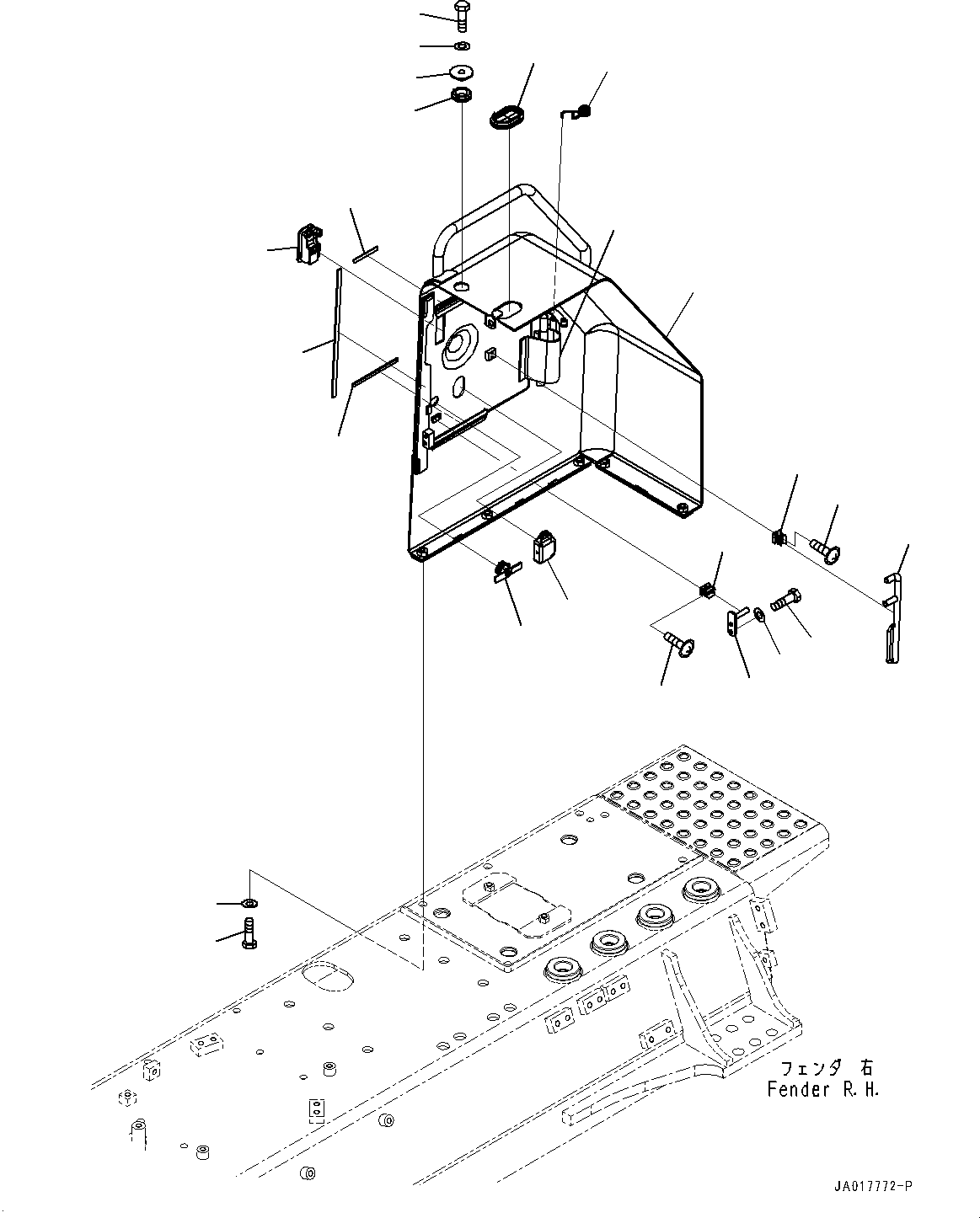 Komatsu parts book diagram for D85EXI-18E0 S/N 23363-UP: FENDER RELATED PARTS, DEF TANK COVER (#22083-)