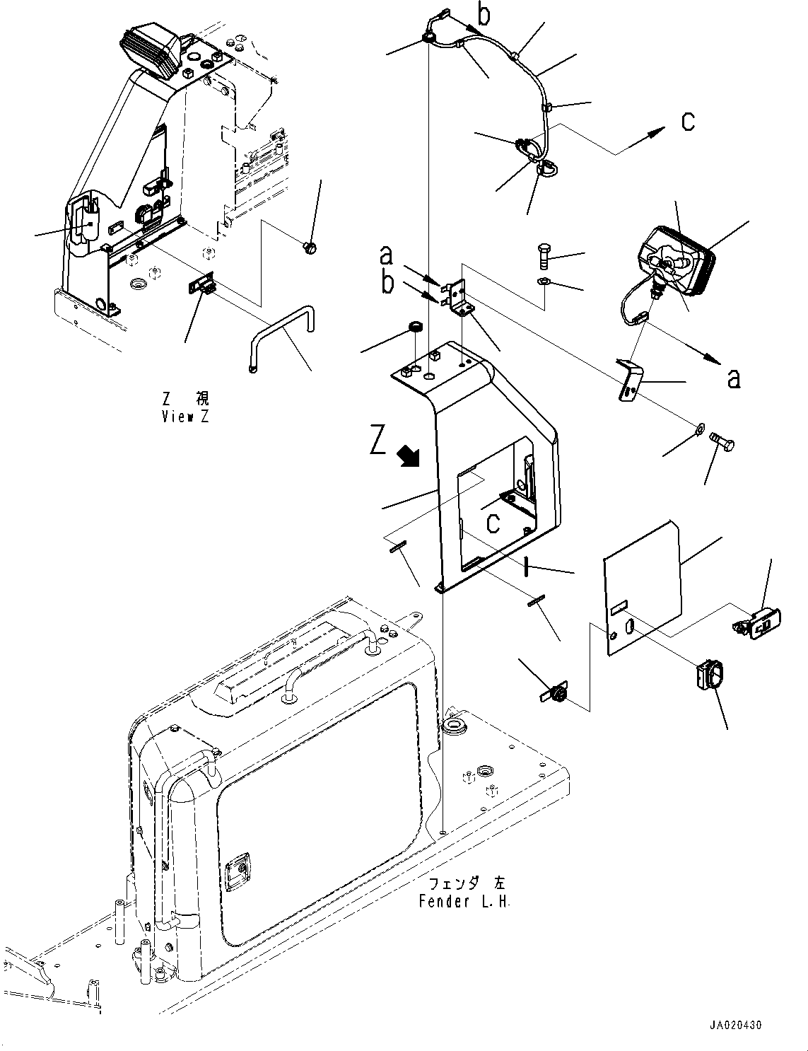 Komatsu parts book diagram for D85EXI-18E0 S/N 23363-UP: FENDER RELATED PARTS, WORKING LAMP (WITH WORKING LAMP, RIPPER) (#22083-)
