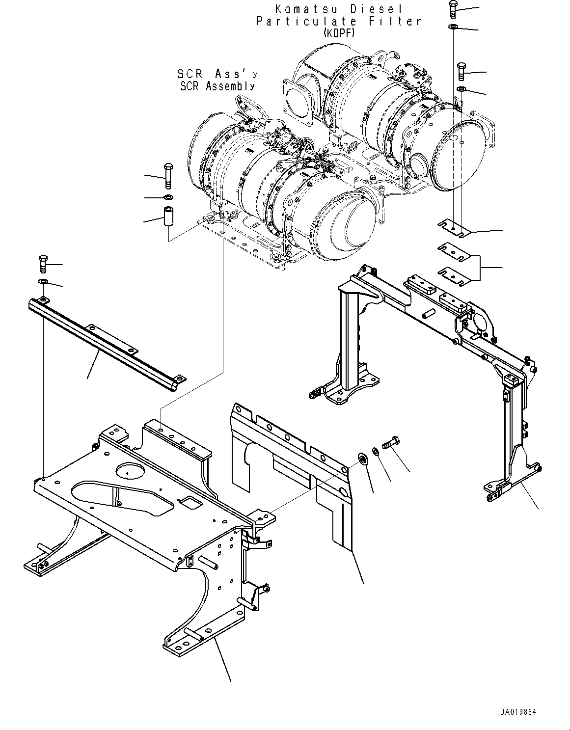 Wheel Loaders Komatsu / WA470-8E0 S/N 100445-UP(1001556C) / Exhaust Pipe, Komatsu Diesel Particulate Filter (KDPF) and SCR Assembly Mounting (3/3) (With Auto-greasing System)(#100001-10005(B004010 : B0300-002010)