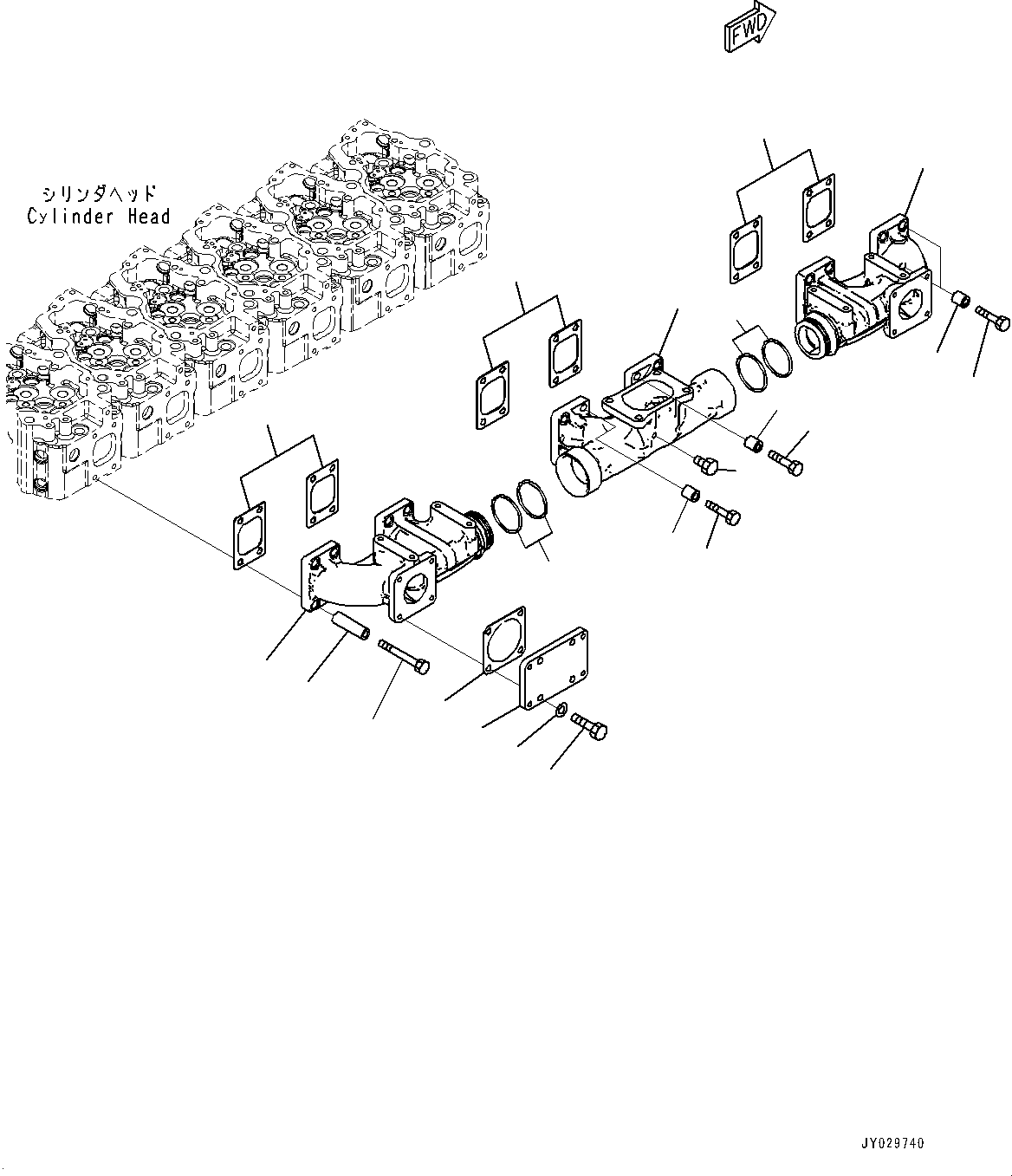 Komatsu parts book diagram for SAA6D140E-7 S/N 830235-UP (For WA500-8E0): EXHAUST MANIFOLD (#830235-)