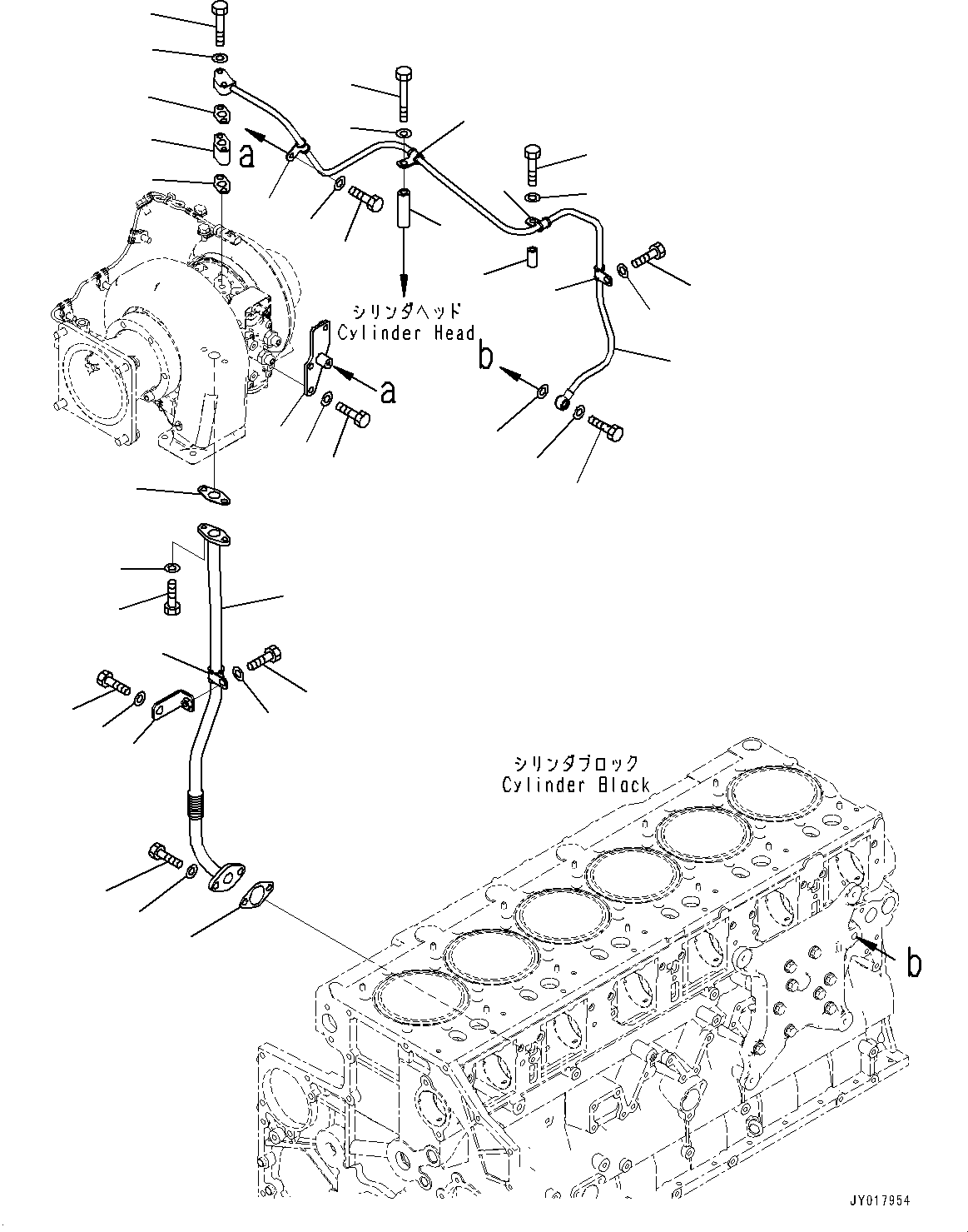 Komatsu parts book diagram for SAA6D140E-7 S/N 830235-UP (For WA500-8E0): VARIABLE GEOMETRY TURBOCHARGER (VGT), LUBRICATING OIL PIPING (#830235-)