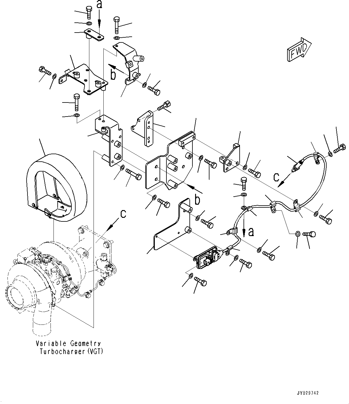 Komatsu parts book diagram for SAA6D140E-7 S/N 830235-UP (For WA500-8E0): VARIABLE GEOMETRY TURBOCHARGER (VGT), BRACKET (#830235-)