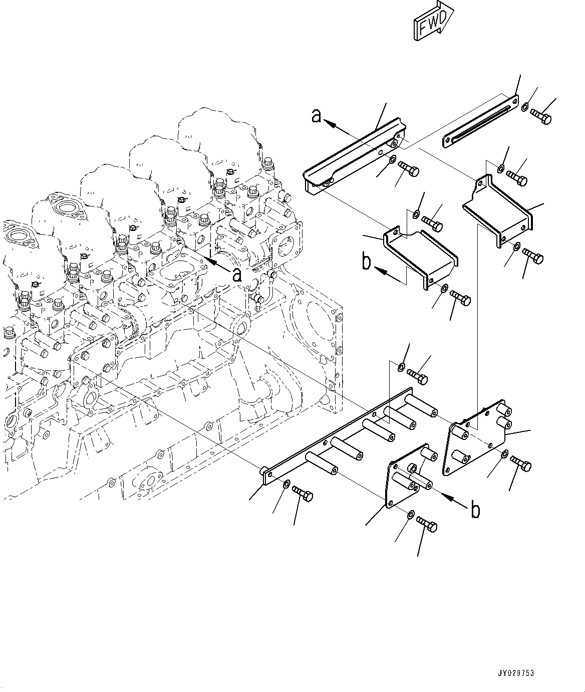 Komatsu parts book diagram for SAA6D140E-7 S/N 830235-UP (For WA500-8E0): HEAT SHIELD, BRACKET (#830235-)