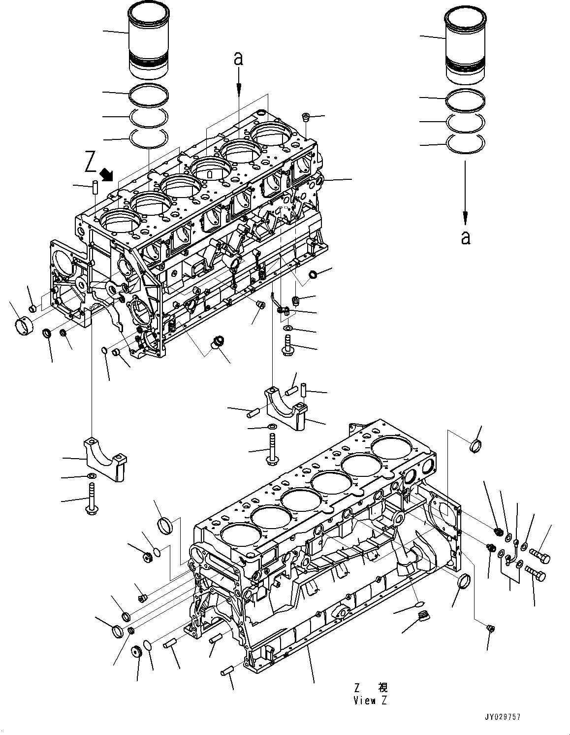 Komatsu parts book diagram for SAA6D140E-7 S/N 830235-UP (For WA500-8E0): CYLINDER BLOCK (#830235-)