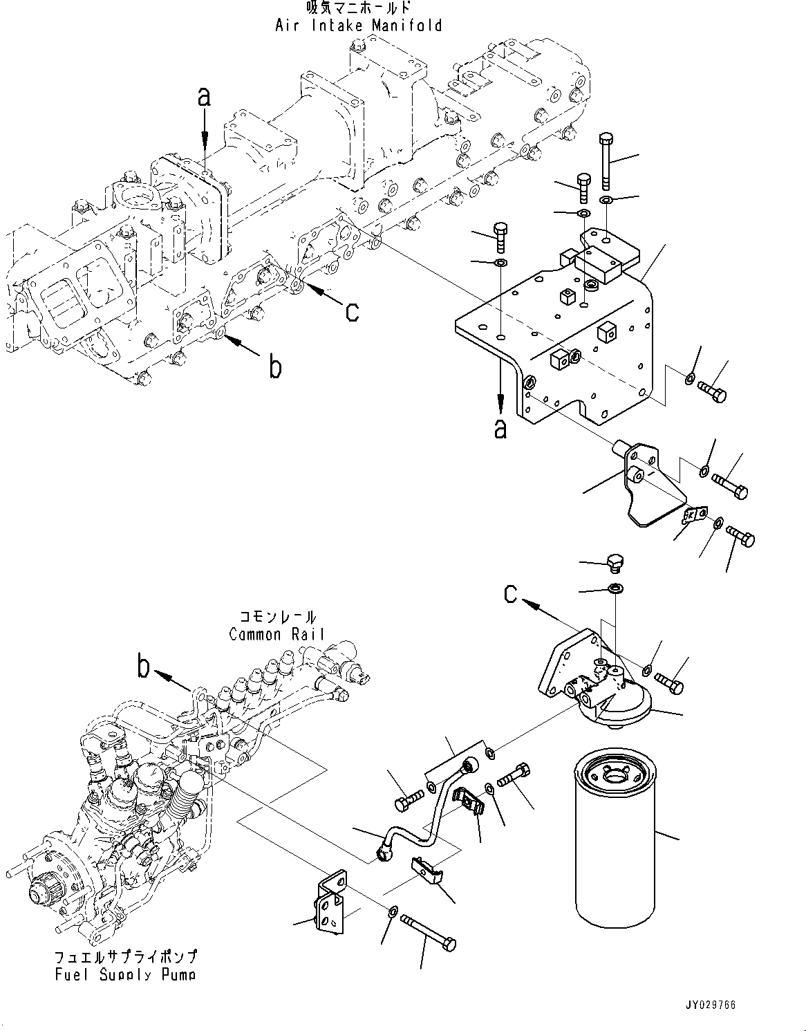 Komatsu parts book diagram for SAA6D140E-7 S/N 830235-UP (For WA500-8E0): FUEL FILTER, FILTER BRACKET (#830235-)