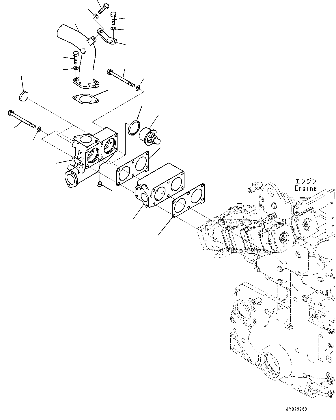 Komatsu parts book diagram for SAA6D140E-7 S/N 830235-UP (For WA500-8E0): WATER PUMP, THERMOSTAT (#830235-)
