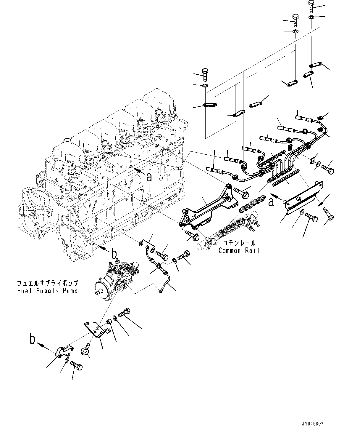 Komatsu parts book diagram for SAA6D125E-7 S/N 865972-UP (For WA475-10E0): FUEL SUPPLY PUMP BRACKET AND PIPING, PIPING AND BRACKET (#865972-)