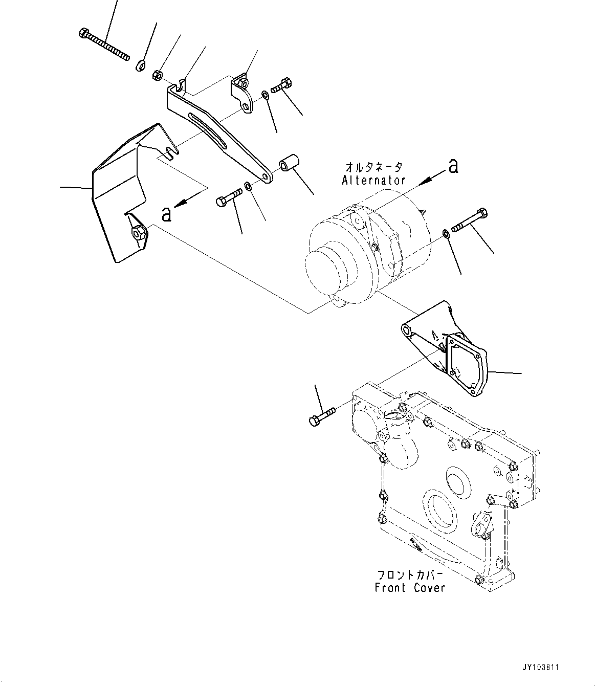 Komatsu parts book diagram for SAA4D95LE-5J S/N 510888-UP (For WA100-6): ALTERNATOR MOUNTING, (60AMP., FOR SANDY AND DUSTY TERRAIN ARRANGEMENT, LIVESTOCK RAISING)(#510665-)