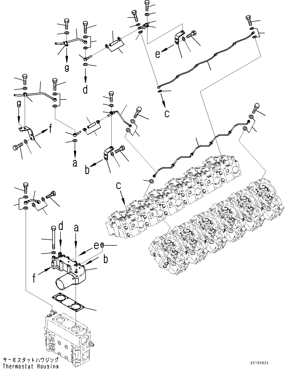 Engines Komatsu / SAA12V140E-7 S/N 800034-UP (For D475A-8)(1001626C) / Water Pump, Air Vent and Water Outlet Tube (#800034-)(E002003 : A5010-001003)