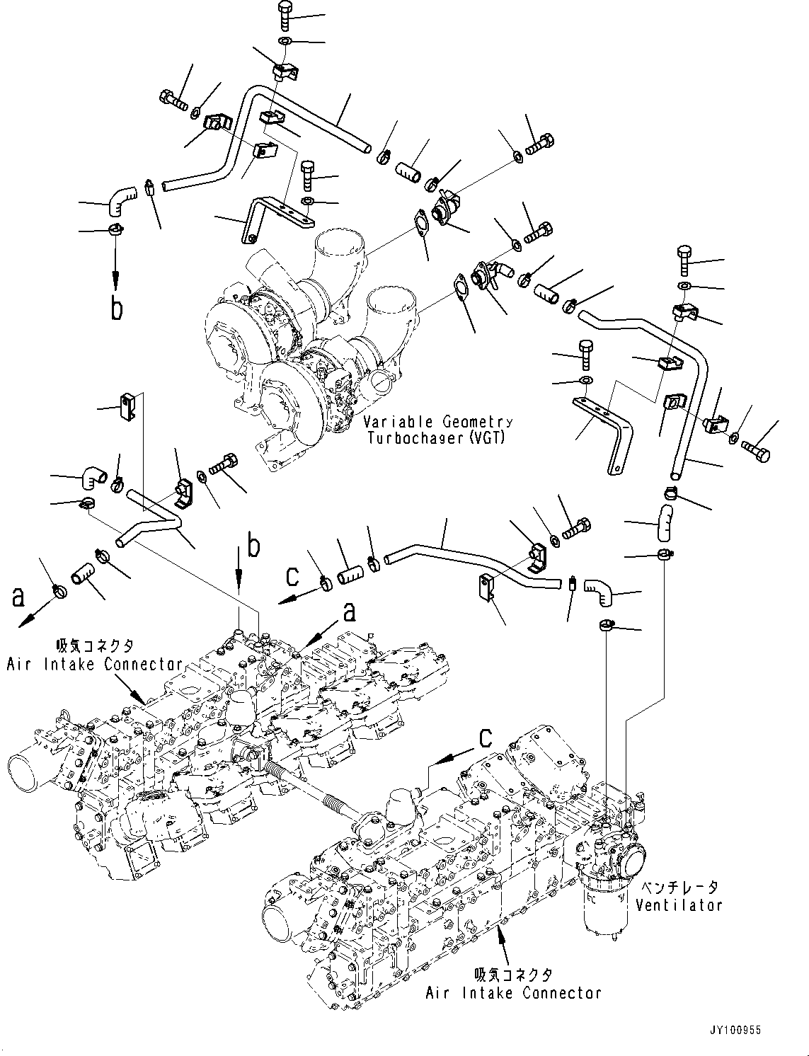 Engines Komatsu / SAA12V140E-7 S/N 800058-UP (For WA800-8)(1001631C) / Komatsu Closed Crankcase Ventilation (KCCV), Ventilator Piping (#800058-)(A005003 : A1210-001003)