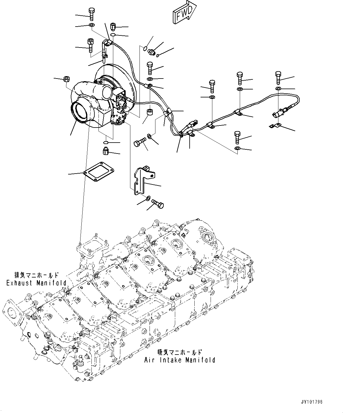 Engines Komatsu / SAA12V140E-7 S/N 800058-UP (For WA800-8)(1001631C) / Variable Geometry Turbocharger (VGT), Mounting, R.H. (#800058-)(A009002 : A1530-001002)