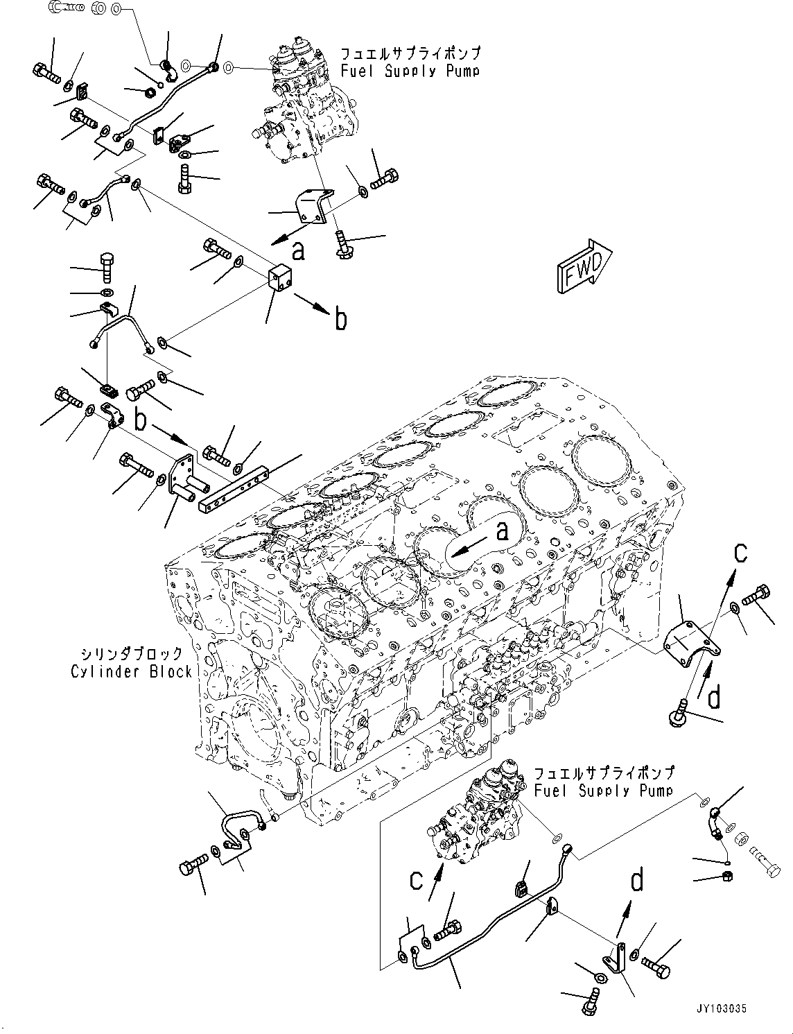 Engines Komatsu / SAA12V140E-7 S/N 800058-UP (For WA800-8)(1001631C) / Fuel Supply Pump Bracket and Piping (#800058-)(D002001 : A4040-001001)