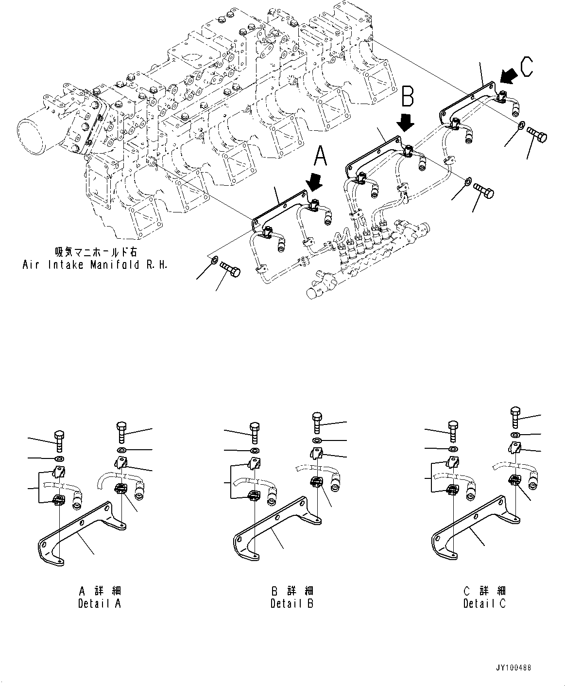 Engines Komatsu / SAA12V140E-7 S/N 800058-UP (For WA800-8)(1001631C) / Fuel Supply Pump Piping, Bracket and Clamp (3/4) (#800058-)(D003005 : A4050-001005)