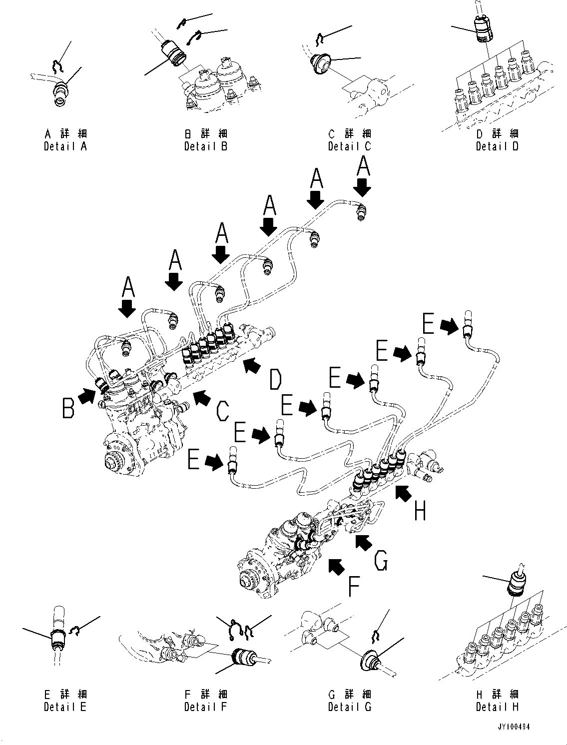 Engines Komatsu / SAA12V140E-7 S/N 800058-UP (For WA800-8)(1001631C) / Fuel Supply Pump Piping, Injection Piping Cover (#800058-)(D003007 : A4050-001007)
