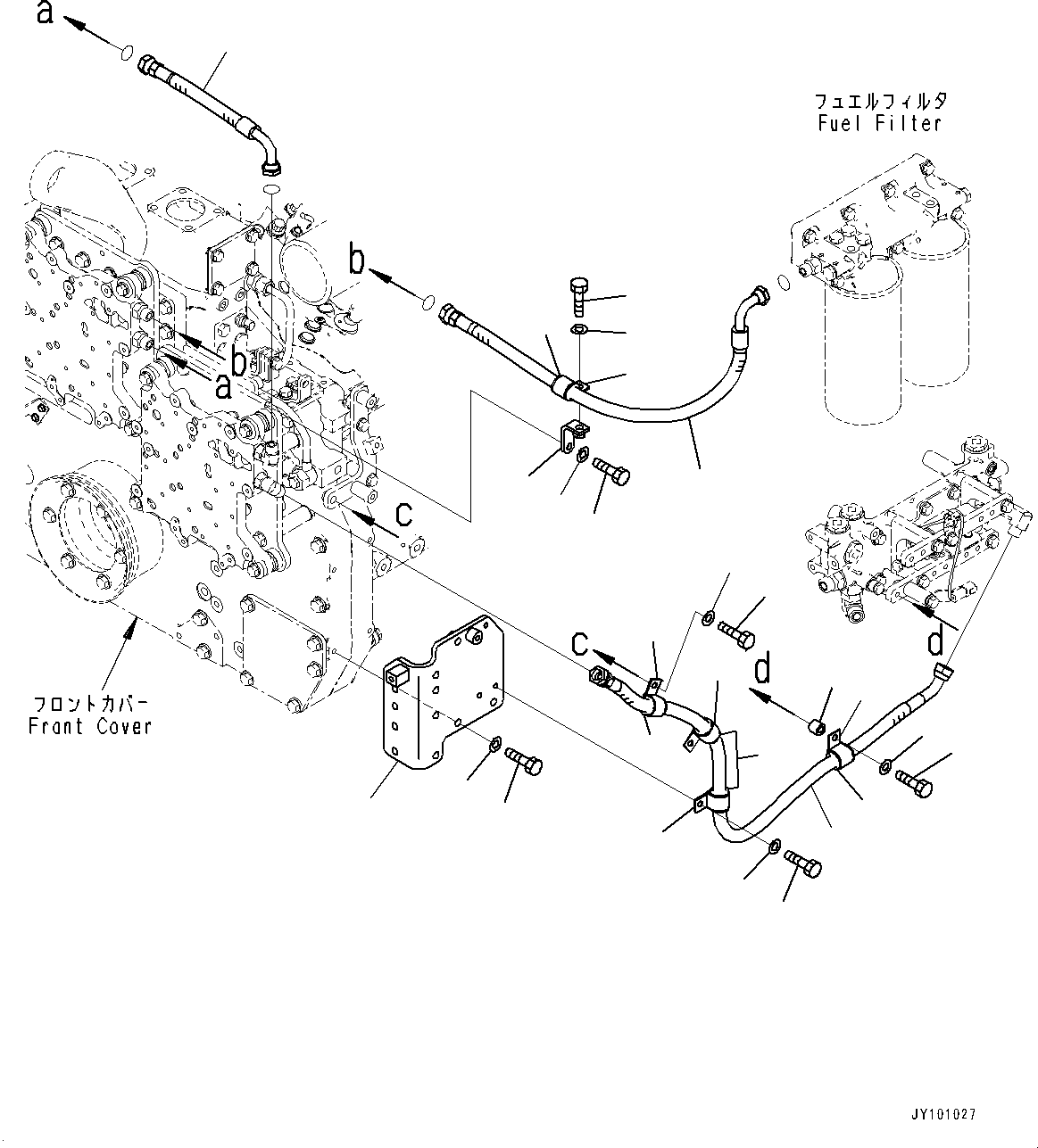 Engines Komatsu / SAA12V140E-7 S/N 800058-UP (For WA800-8)(1001631C) / Fuel Filter, Cooling Piping (#800058-)(D006006 : A4110-001006)
