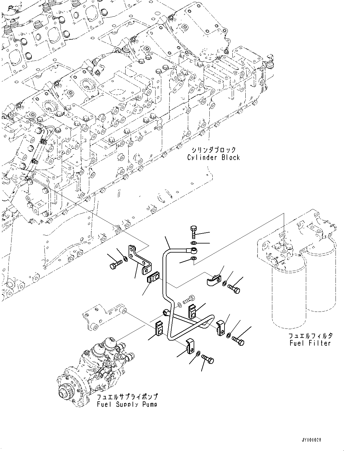 Engines Komatsu / SAA12V140E-7 S/N 800058-UP (For WA800-8)(1001631C) / Fuel Filter, Fuel Supply Pump Piping, L.H. (#800058-)(D006007 : A4110-001007)
