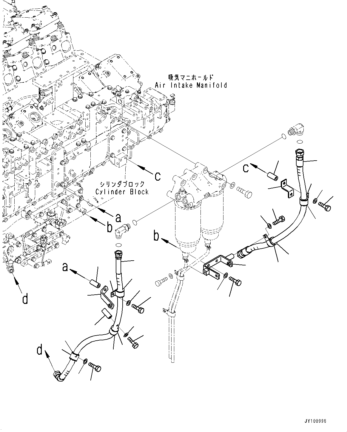 Engines Komatsu / SAA12V140E-7 S/N 800058-UP (For WA800-8)(1001631C) / Fuel Prefilter, Fuel Prefilter Piping (#800058-)(D007002 : A4150-001002)