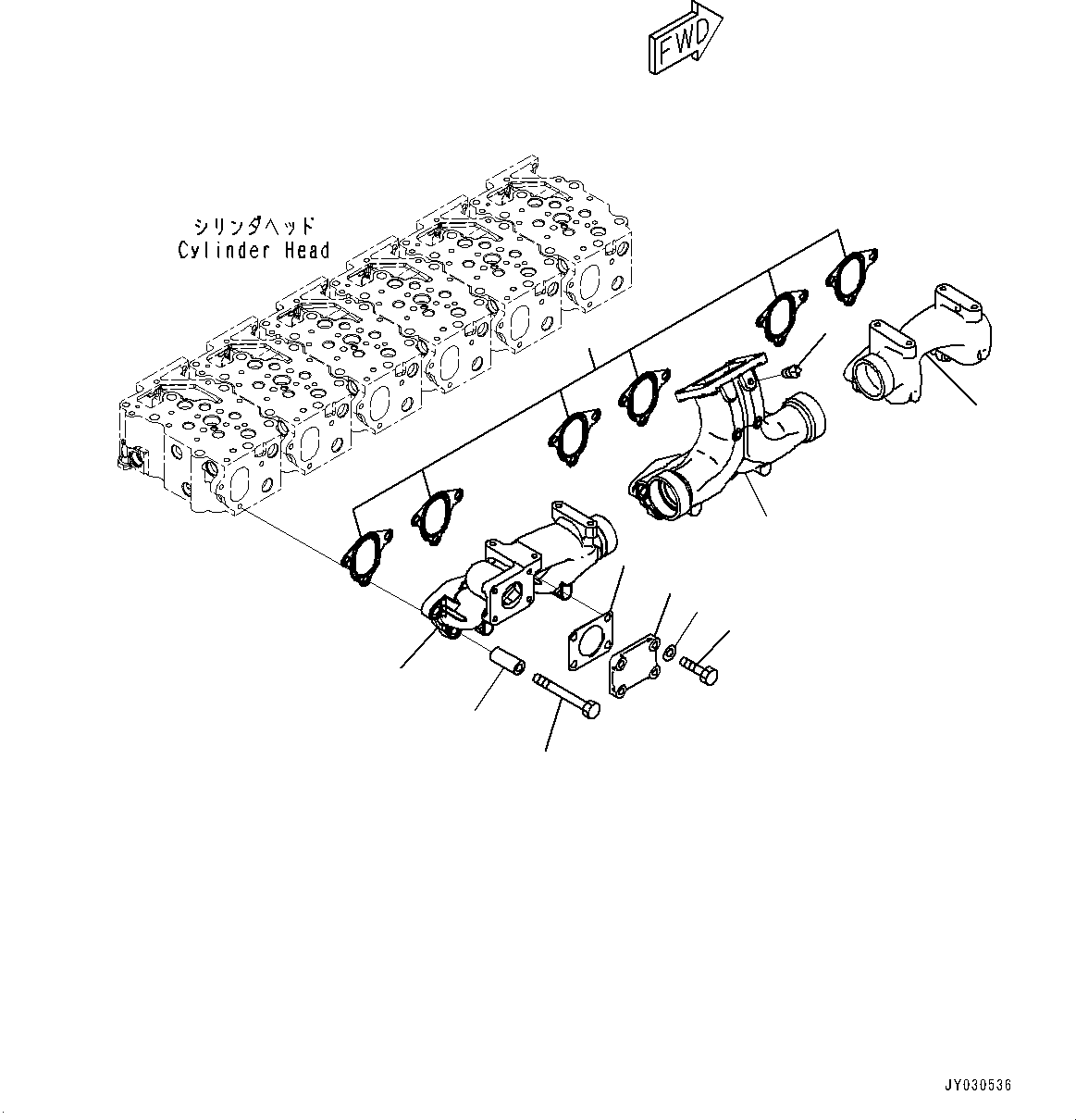 Komatsu parts book diagram for SAA6D125E-5ER S/N 579001-UP (For WA480-6R): EXHAUST MANIFOLD, (#579001-)
