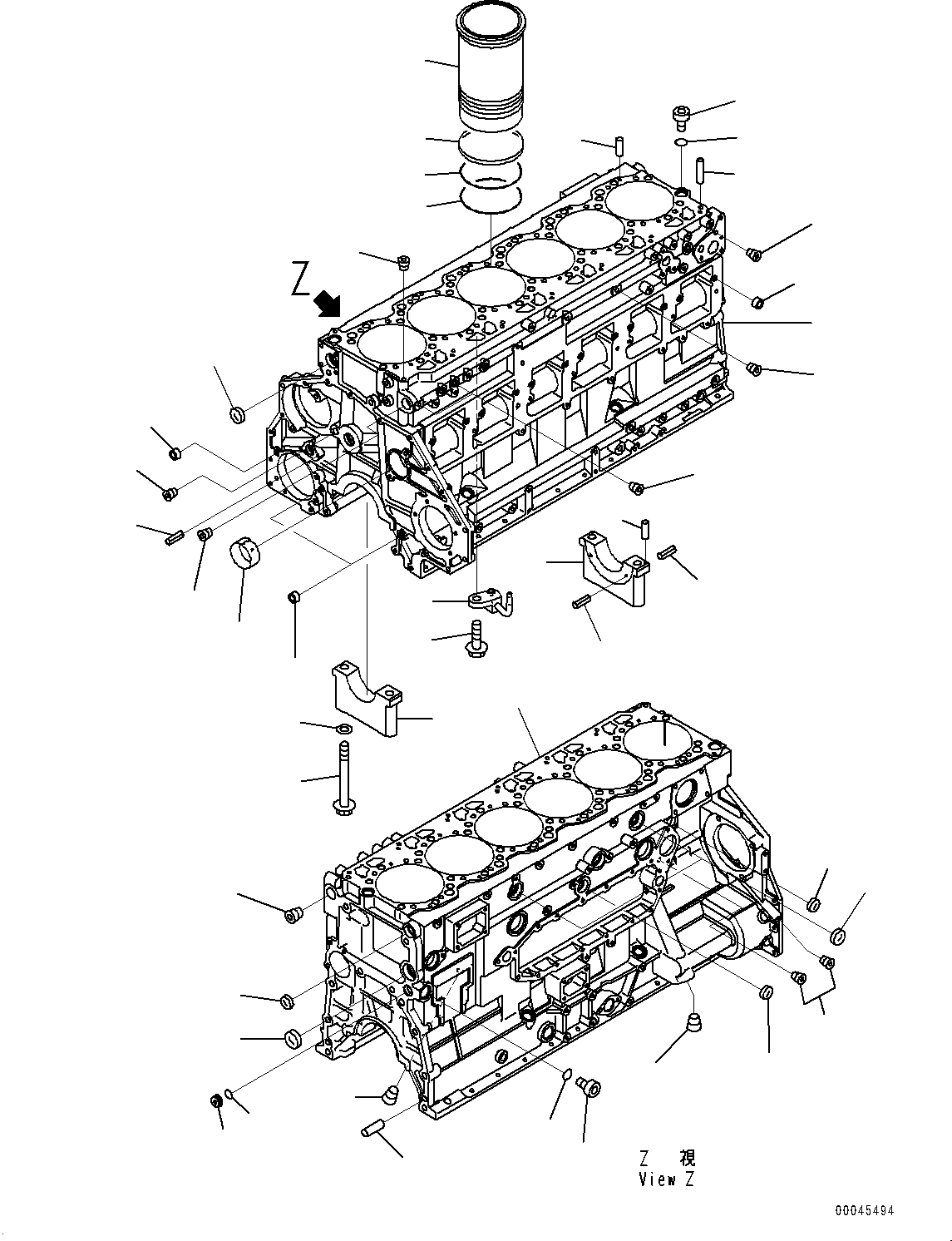 Komatsu parts book diagram for SAA6D125E-5ER S/N 579001-UP (For WA480-6R): CYLINDER BLOCK, (#579001-)