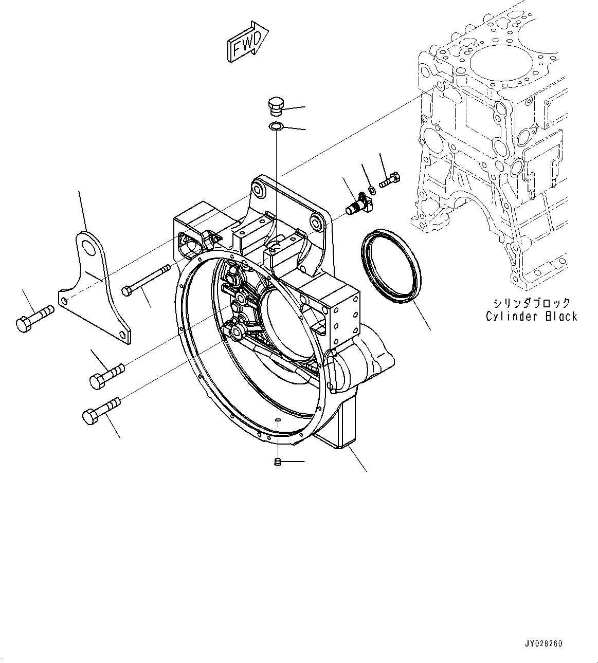 Komatsu parts book diagram for SAA6D125E-5ER S/N 579001-UP (For WA480-6R): FLYWHEEL HOUSING, (#579001-)