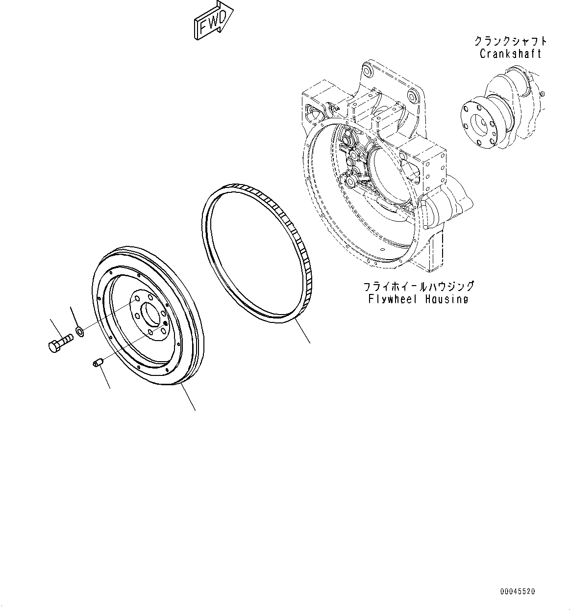 Komatsu parts book diagram for SAA6D125E-5ER S/N 579001-UP (For WA480-6R): FLYWHEEL, (#579001-)