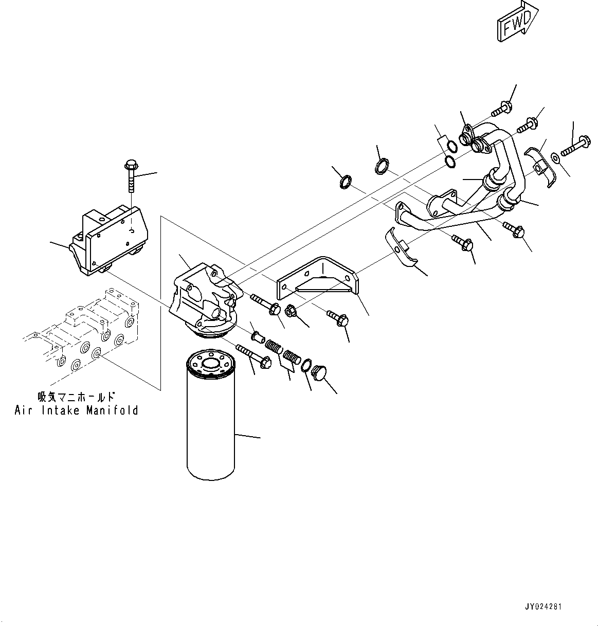Komatsu parts book diagram for SAA6D125E-5ER S/N 579001-UP (For WA480-6R): ENGINE OIL FILTER AND PIPING, (#579001-)