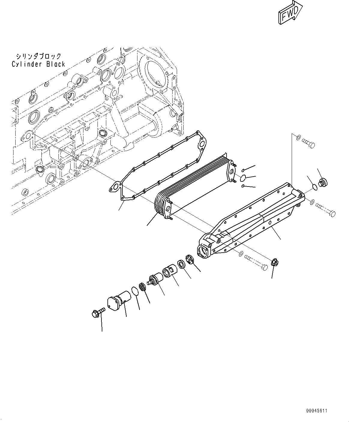 Komatsu parts book diagram for SAA6D125E-5ER S/N 579001-UP (For WA480-6R): ENGINE OIL COOLER, (#579001-)