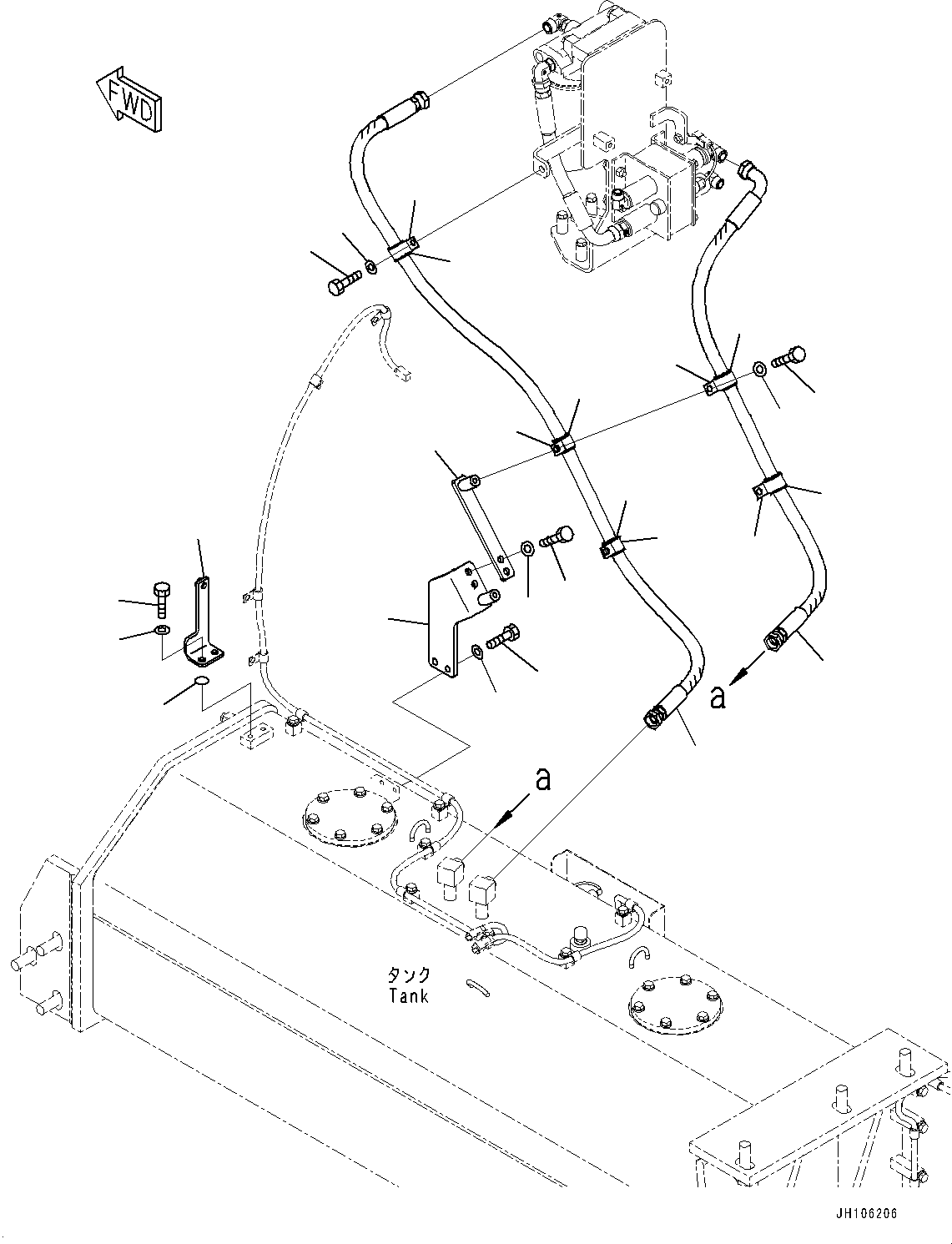 Komatsu parts book diagram for PC3400-11M0 S/N 36301-UP: ENGINE OIL PAN AND HYDRAULIC TANK OIL HEATER UNIT, SUB-TANK (3/3)(#36301-)