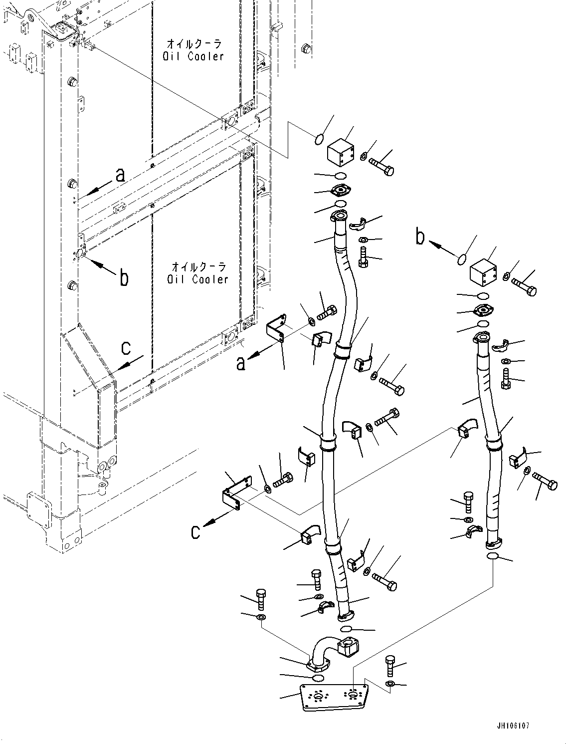 Komatsu parts book diagram for PC3400-11M0 S/N 36301-UP: OIL COOLER, PIPING (1/5)(#36301-)