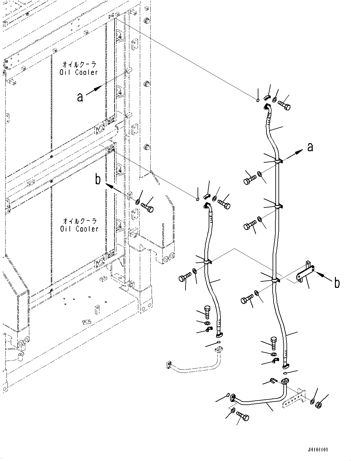 Komatsu parts book diagram for PC3400-11M0 S/N 36301-UP: OIL COOLER, PIPING (3/5)(#36301-)