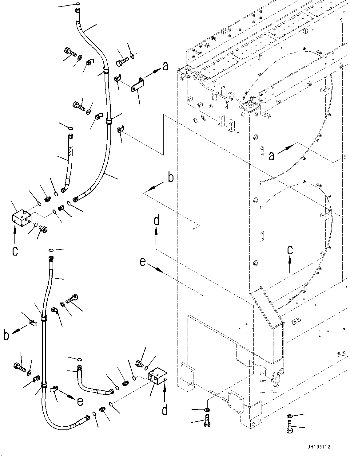 Komatsu parts book diagram for PC3400-11M0 S/N 36301-UP: OIL COOLER, FAN PIPING (1/2)(#36301-)