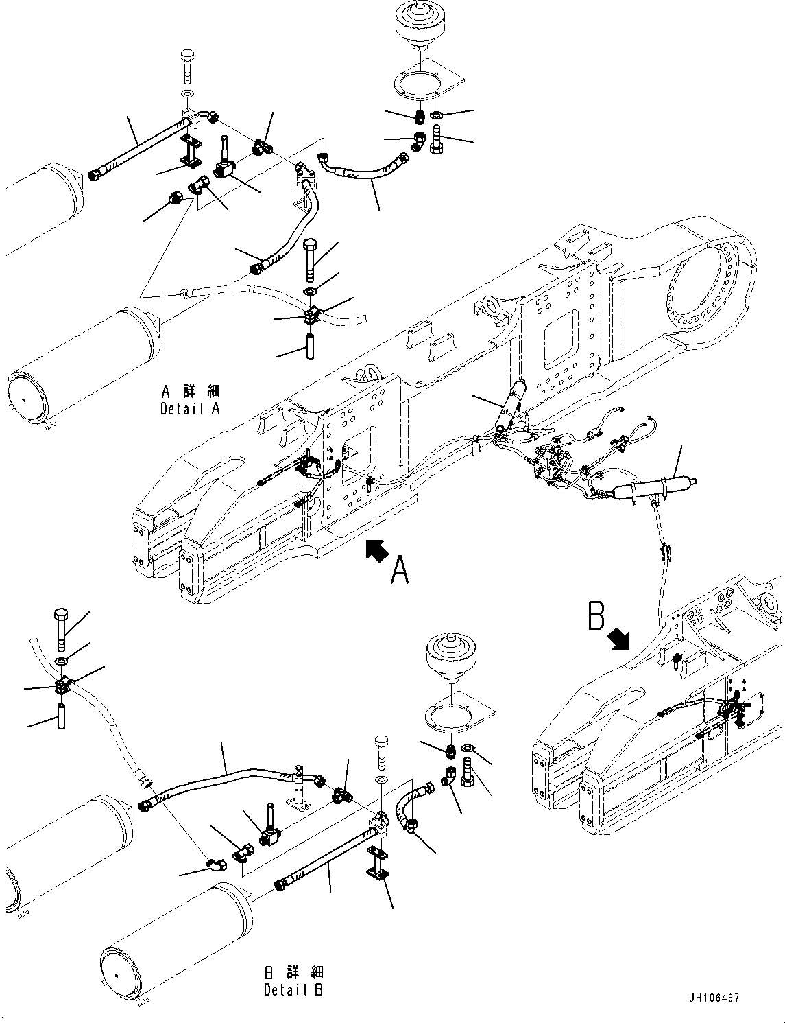 Komatsu parts book diagram for PC3400-11M0 S/N 36301-UP: HYDRAULIC IDLER CUSHION (HIC) PIPING, CLAMP (2/2)(#36301-)