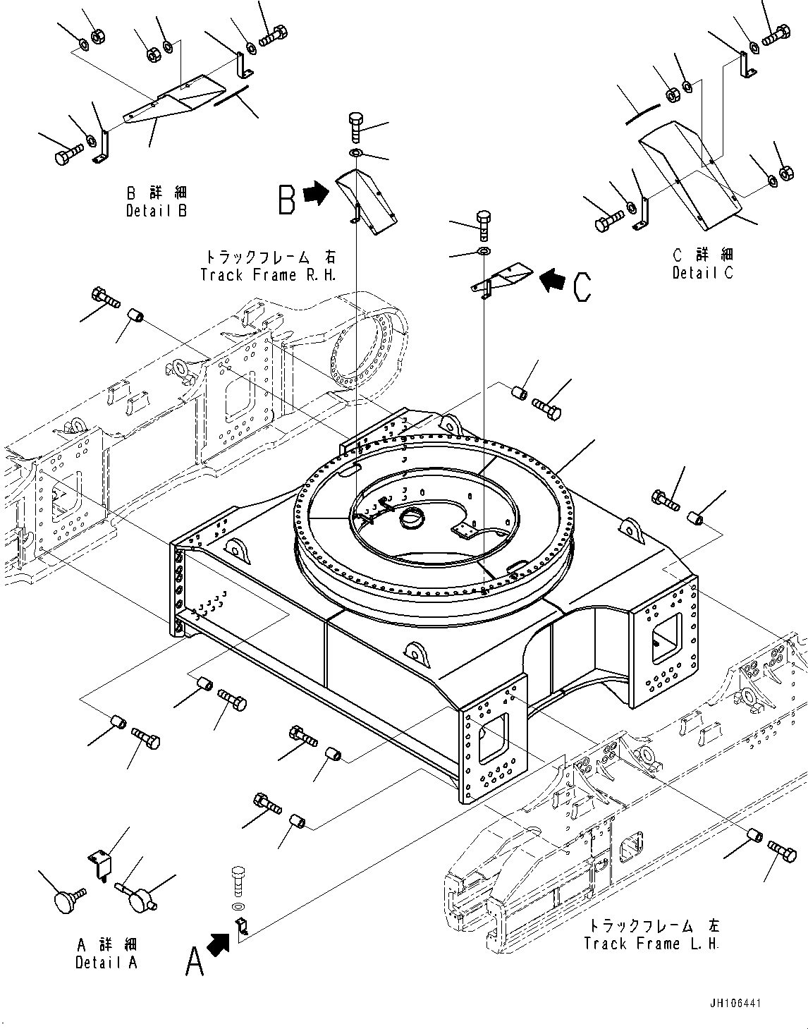 Komatsu parts book diagram for PC3400-11M0 S/N 36301-UP: CENTER FRAME, (FOR TRAVEL MOTOR FULL COVER)(#36301-)