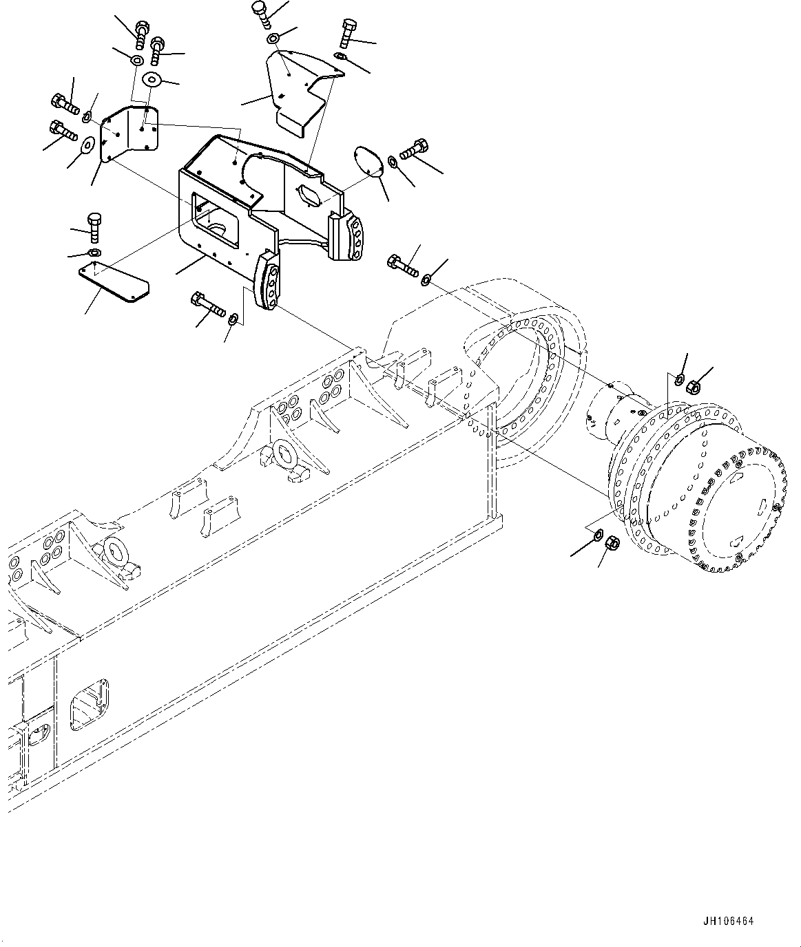 Komatsu parts book diagram for PC3400-11M0 S/N 36301-UP: TRAVEL MOTOR COVER, COVER, GEAR CASE (1/2) (FULL COVER)(#36301-)