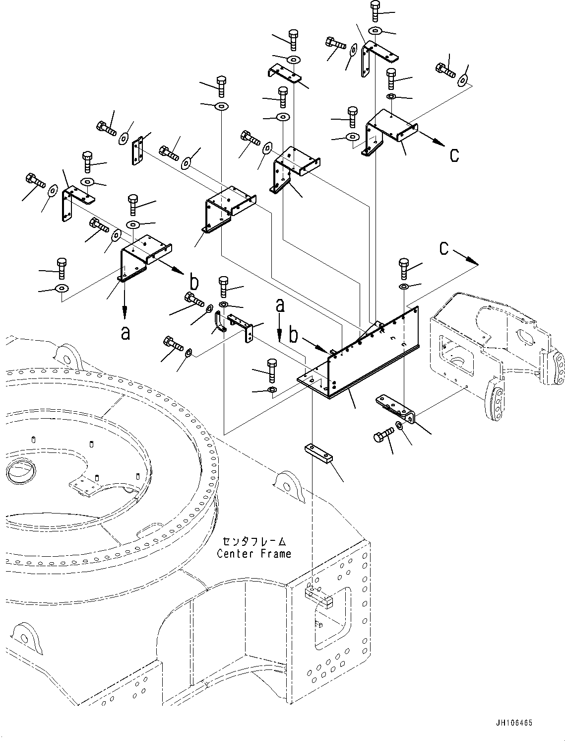 Komatsu parts book diagram for PC3400-11M0 S/N 36301-UP: TRAVEL MOTOR COVER, PIPING COVER, L.H. (FULL COVER)(#36301-)