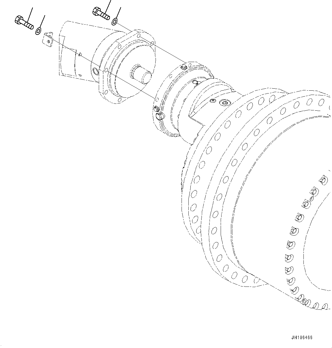 Komatsu parts book diagram for PC3400-11M0 S/N 36301-UP: TRAVEL MOTOR COVER, MOTOR MOUNTING (1/2) (FULL COVER)(#36301-)