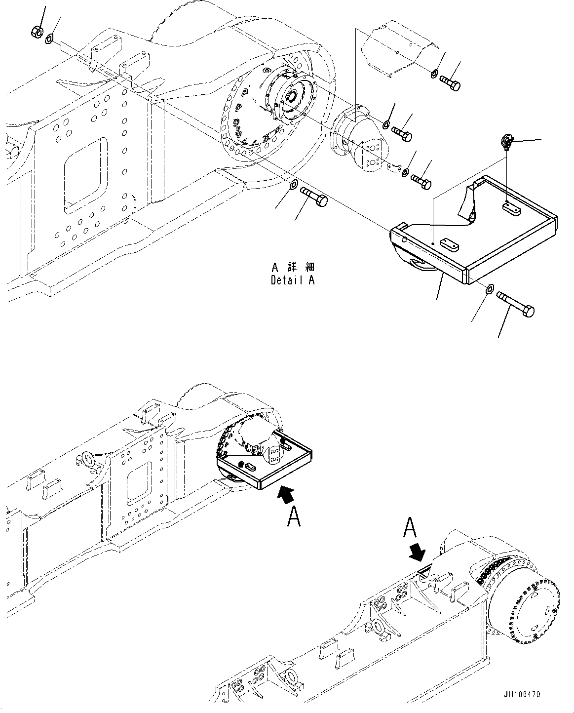 Komatsu parts book diagram for PC3400-11M0 S/N 36301-UP: TRAVEL MOTOR GUARD, (#36301-)