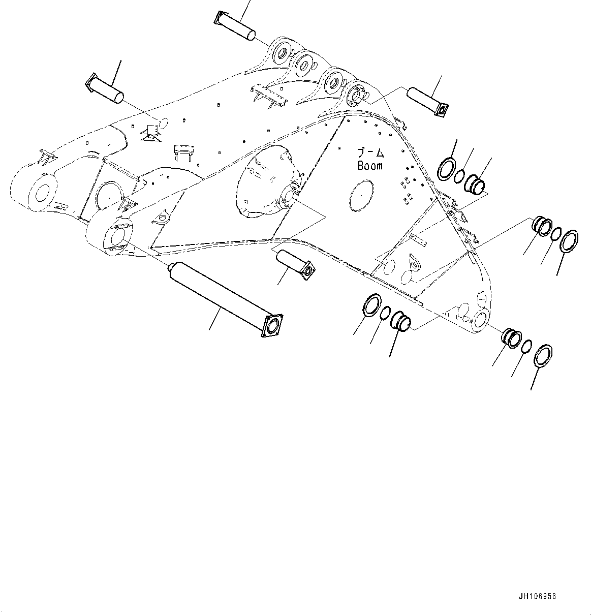 Komatsu parts book diagram for PC3400-11M0 S/N 36301-UP: BOOM, PIN (9000MM)(#36301-)