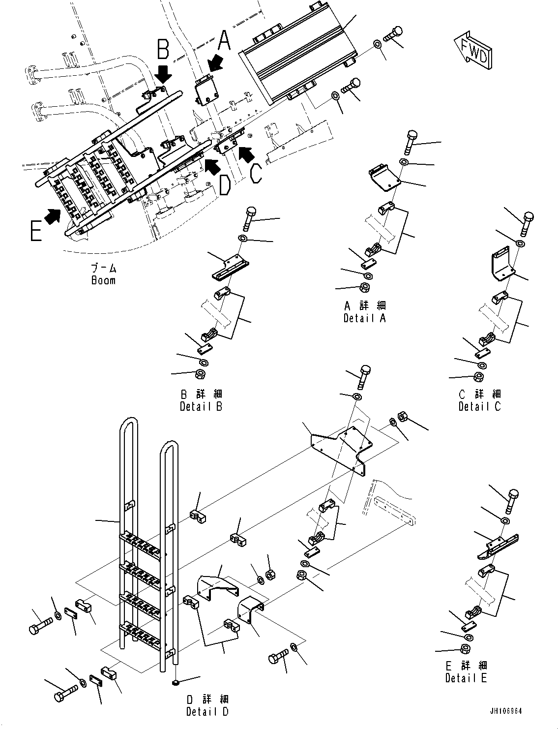 Komatsu parts book diagram for PC3400-11M0 S/N 36301-UP: BOOM, LADDER (9000MM)(#36301-)