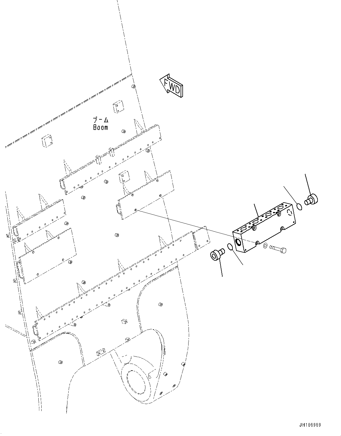 Komatsu parts book diagram for PC3400-11M0 S/N 36301-UP: BOOM, BLOCK (9000MM)(#36301-)