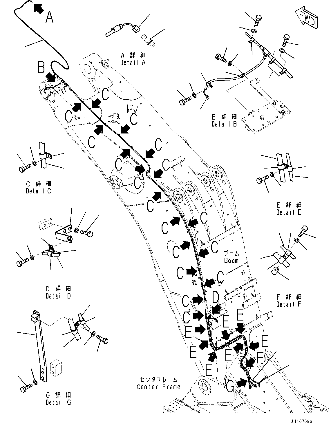 Komatsu parts book diagram for PC3400-11M0 S/N 36301-UP: BOOM, WIRING HARNESS (9000MM)(#36301-)