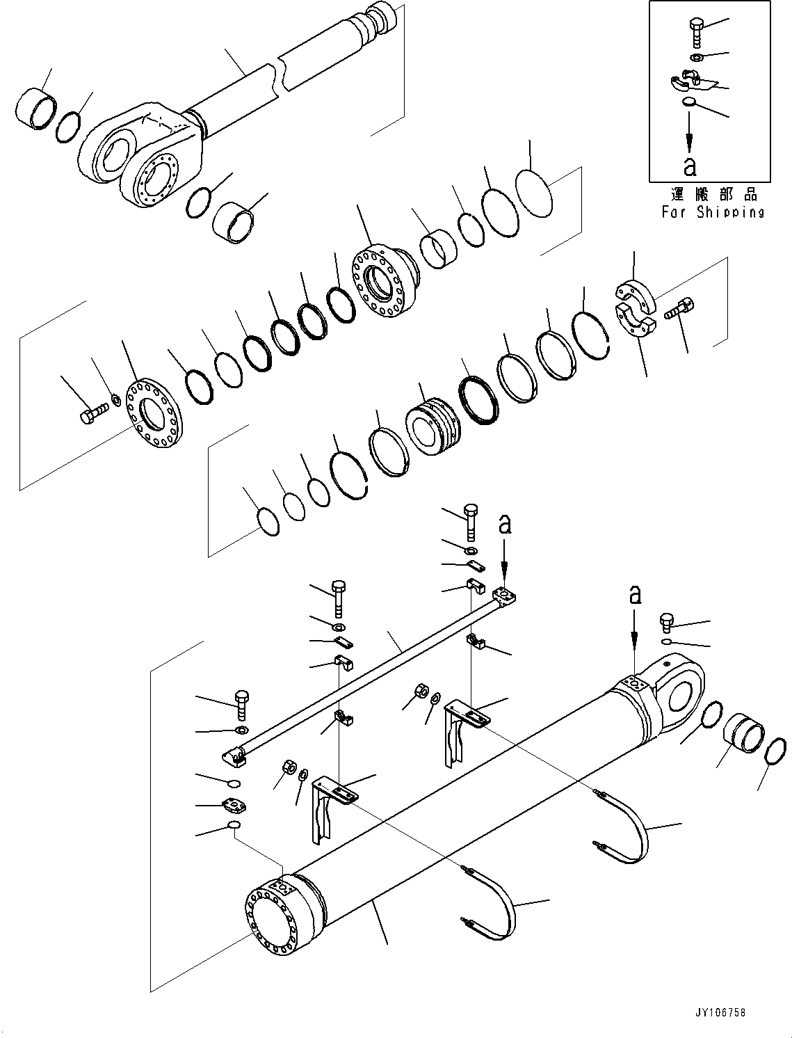 Komatsu parts book diagram for PC3400-11M0 S/N 36301-UP: BOOM CYLINDER, INNER PARTS, BOOM CYLINDER, L.H.(#36301-)