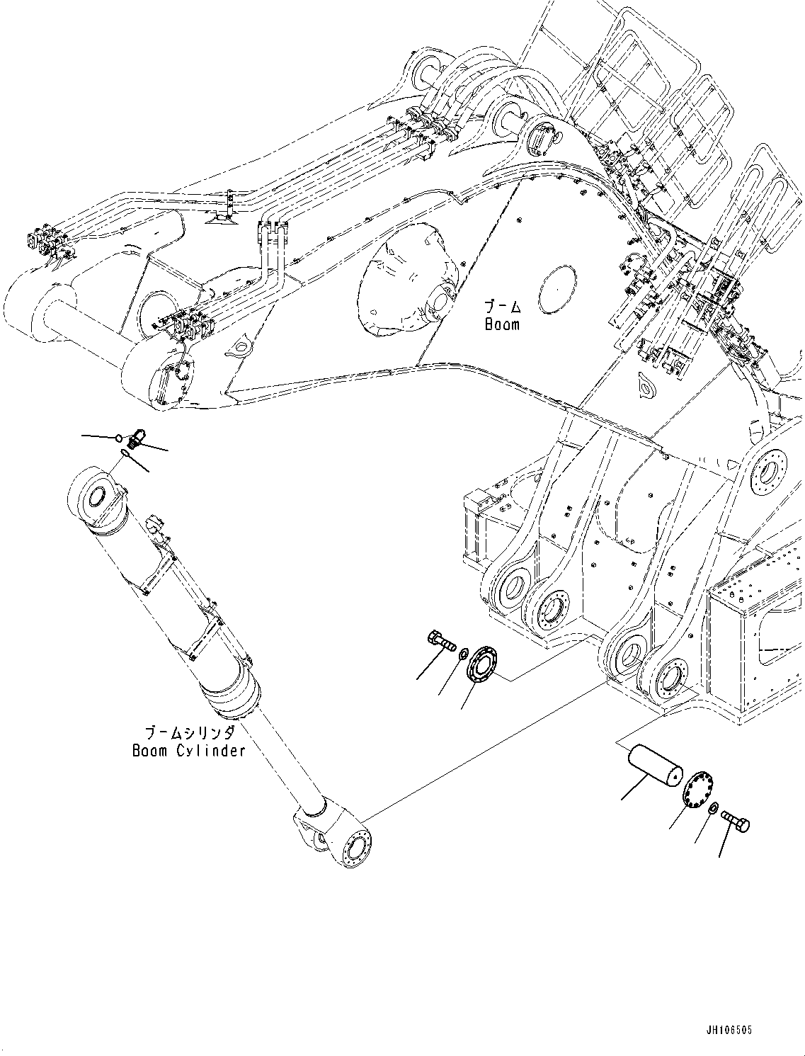 Komatsu parts book diagram for PC3400-11M0 S/N 36301-UP: BOOM CYLINDER, PIN (1/2)(#36301-)