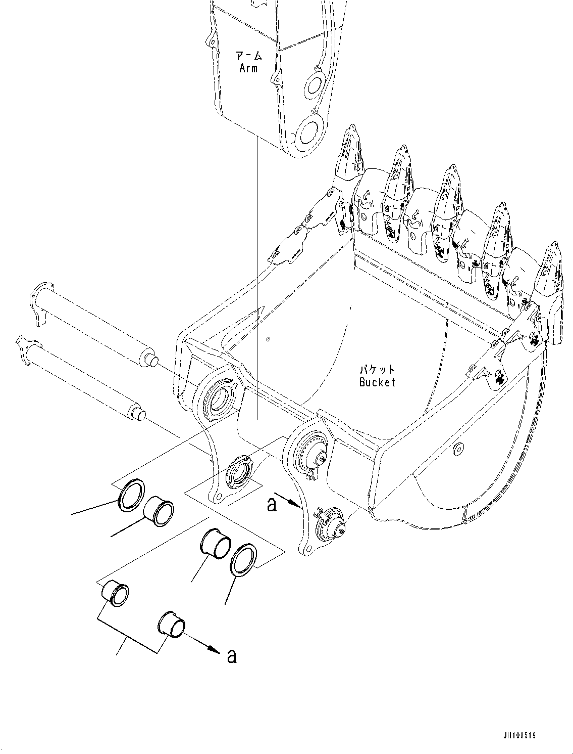 Komatsu parts book diagram for PC3400-11M0 S/N 36301-UP: BUCKET PIN, BUSHING(#36301-)