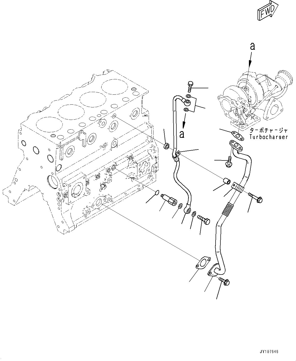 Komatsu parts book diagram for SAA4D95LE-5 S/N 0-UP (For PC130-10M0): TURBOCHARGER OIL PIPING, (#577757-)