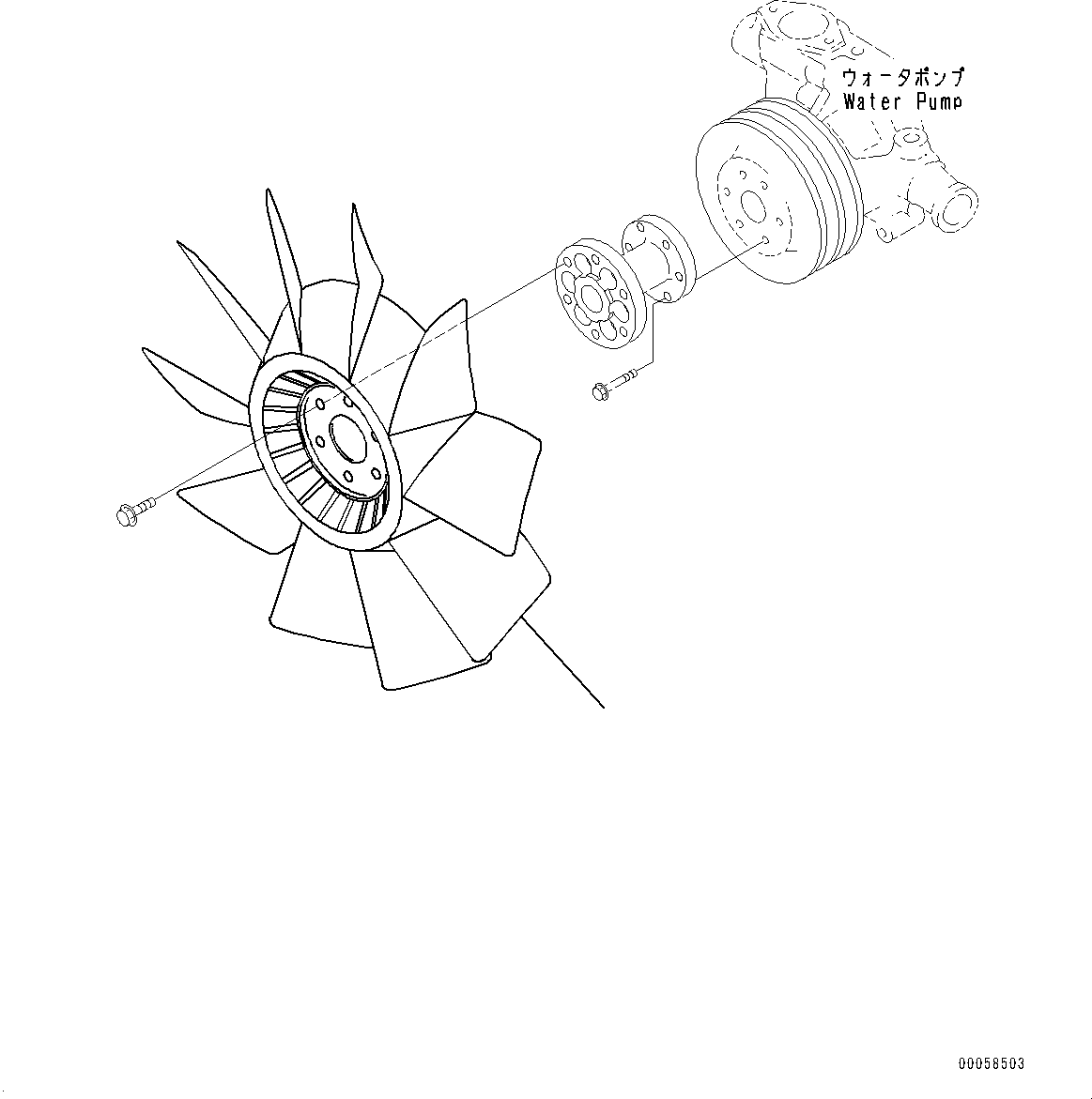Komatsu parts book diagram for SAA4D95LE-5 S/N 0-UP (For PC130-10M0): COOLING FAN, (#577757-)