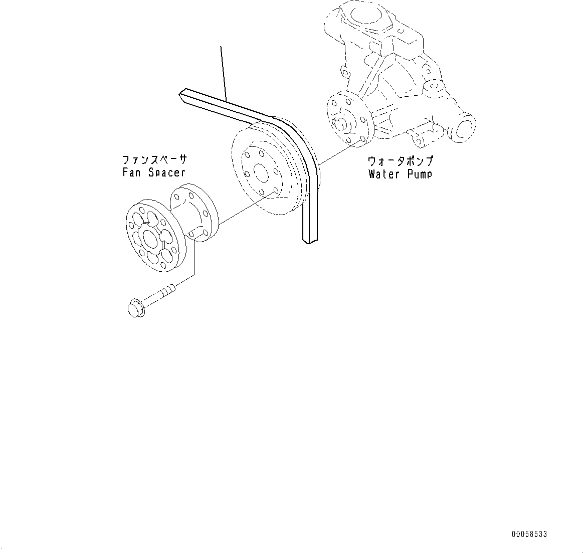 Komatsu parts book diagram for SAA4D95LE-5 S/N 0-UP (For PC130-10M0): COOLING FAN BELT, (#577757-)