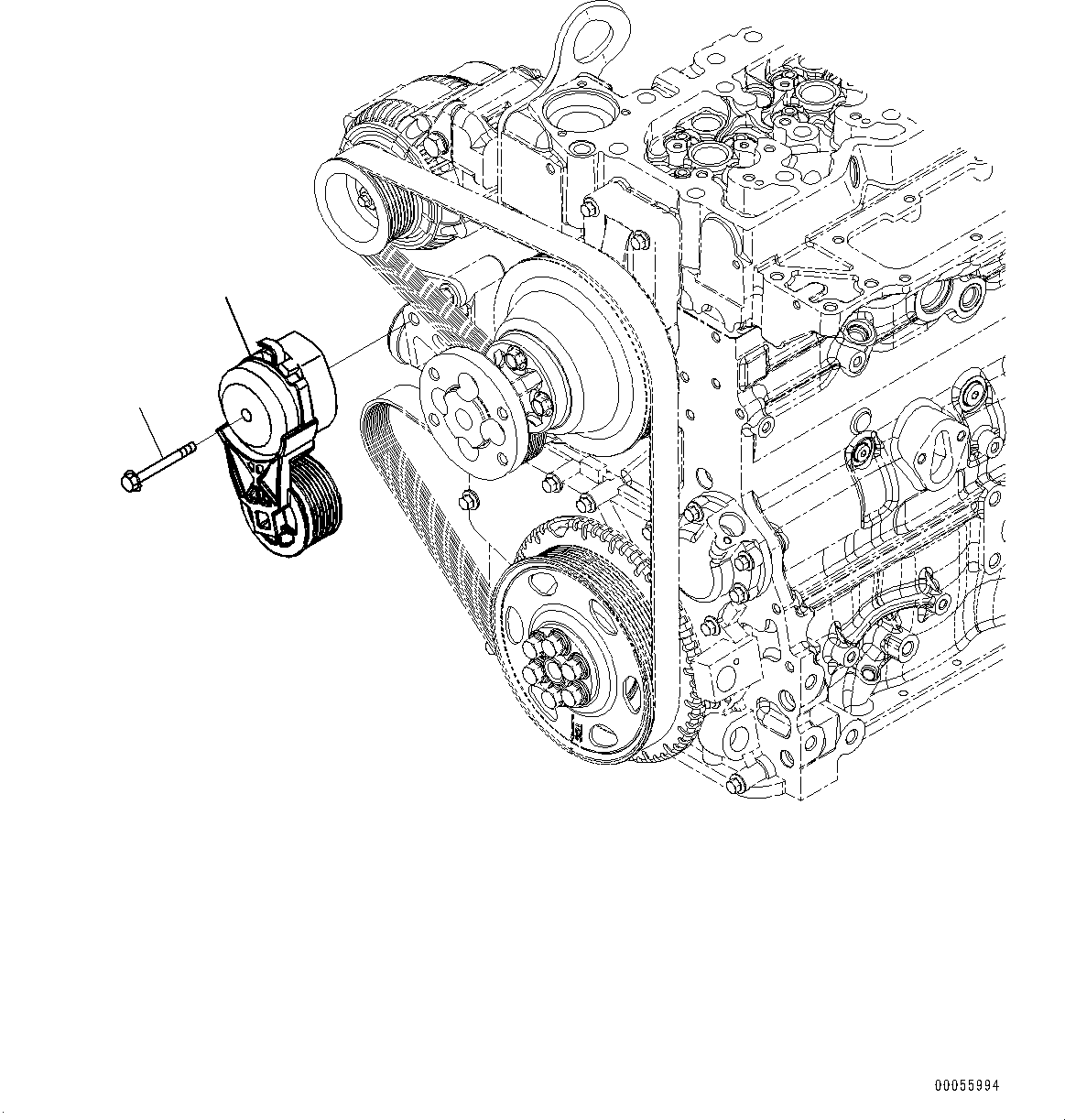 Komatsu parts book diagram for SAA4D107E-1 S/N 26739553-UP (For PC200-10M0): COOLING FAN BELT TENSIONER, (#26739553-)