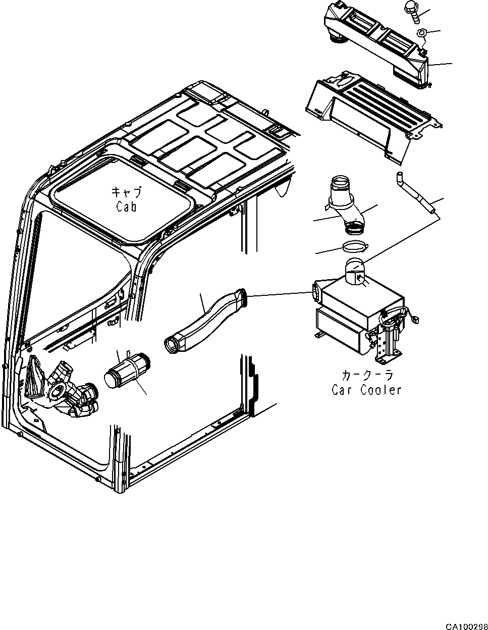 Komatsu parts book diagram for PC200LC-8M0 S/N C10001-UP: CAB, CAB IN PARTS, AIR DUCT, WITH CAR COOLER(#C10001-)