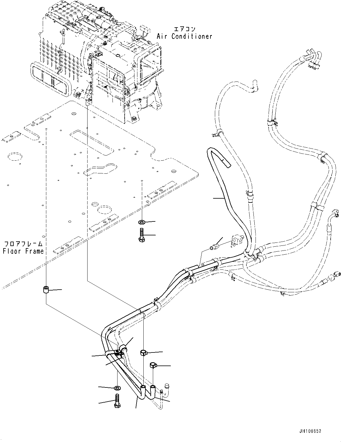 Komatsu parts book diagram for PC200LC-8M0 S/N C10001-UP: CAB, FLOOR, HEATER PIPING(#C13138-)